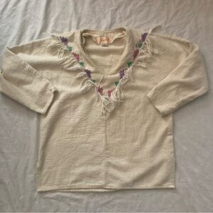 Vintage Western Geometric Fringe Top Size Small Cream